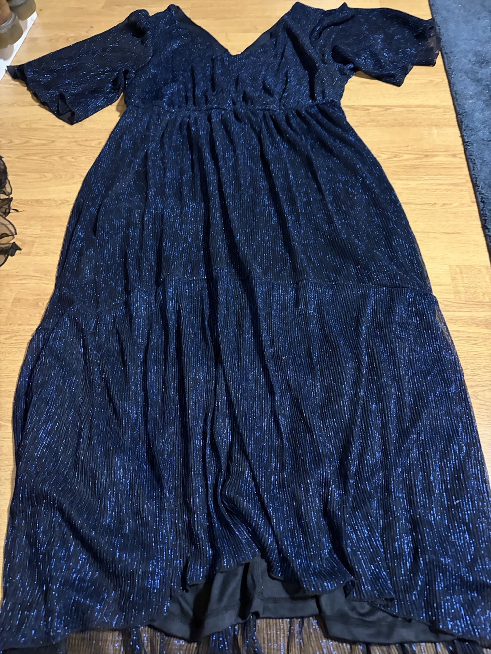 Sparkle-Trim Navy Blue Midi Dress